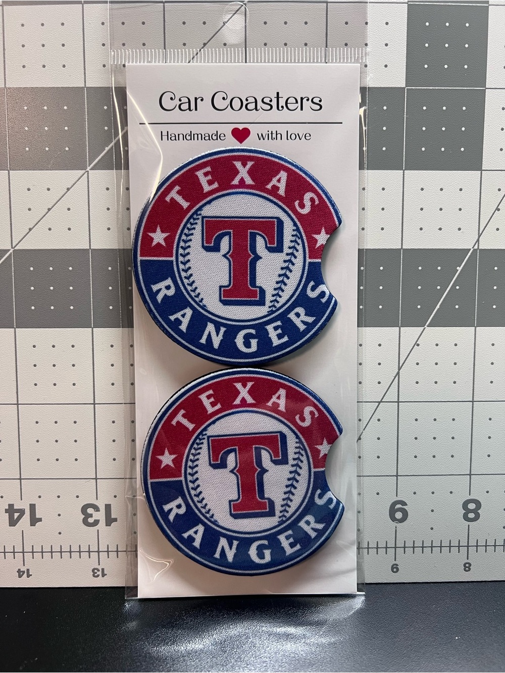 Handmade Texas Rangers Red & Blue Car Coasters